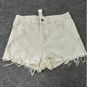 Tezenis Shorts Womens Size L White Viscose Blend Frayed Raw Hem Denim Casual